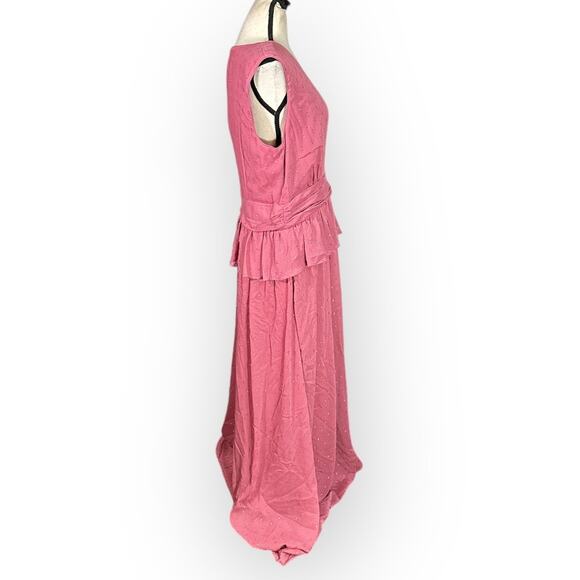 LDT Peplum Waist Gown Women's Plus 14 Pink Rose Sleeveless V-Neck Maxi RTR - Picture 6 of 15